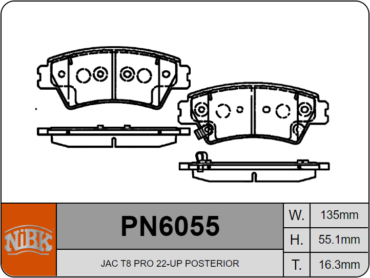 Pastilla de freno para AC T8 PRO 22-UP POSTERIOR PN6055 marca FRITEC